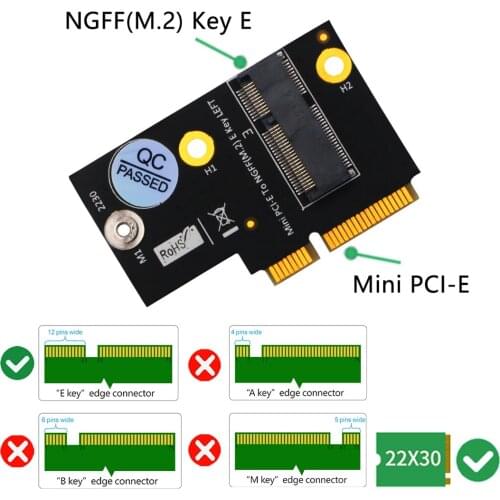 M.2 Adapter for NGFF key E to Half-size Mini PCI-E Expansion Card for WiFi6 AX200, 9260, 8265 ,8260 ,7265 Card and Y510P Model