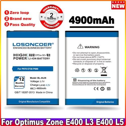 LOSONCOER 4600mAh BL-44JN BL44JN BL 44JN For LG P970 E730 P690 P693 E510 C660 P698 C660 MS840 L5 E610 E730 E400 E40 battery