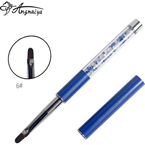 ANGNYA Fashion Blue Crystal Carving Light Therapy Nail Art Pen DIY Painting Brush #6 Diamond Rhinestone Metal Acrylic HandleS019