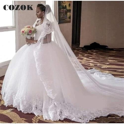 Ball Gown Puffy Wedding Dresses Big Train Tulle Lace Beading Long Formal Luxury Women Bridal Wedding Gowns CZ08