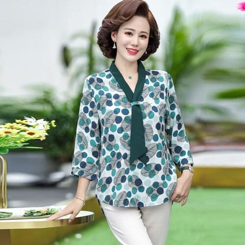 New Summer Women Blouse Loose Tie V-Neck Chiffon Shirt Female 3/4 Sleeve Blouse Plus Size 5XL Shirts womens tops and blouses Top