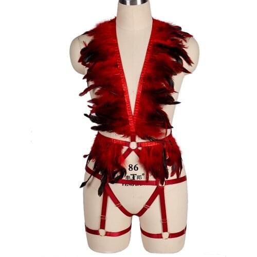 Erotic Lingerie Bdsm Sexy Costumes Garter Belt Womens Underwear Body Harness Bondage Feather Harajuku Stockings Cosplay Wear