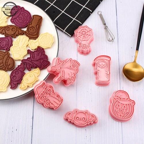 2020 Halloween Biscuit Mould 3D Cartoon D Frosting Fondant Cookie Plastic Push Bakery Household Pressing Die for wholesale