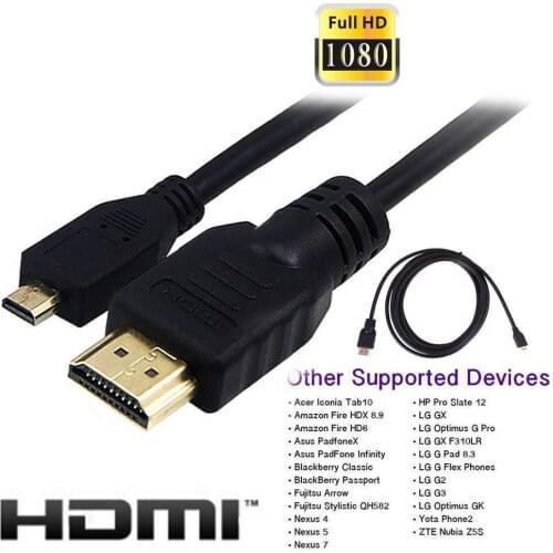 Micro HDMI-compatible To HDMI-compatible 1080p Cable Supports TMDS Link Rates Up To 250MHz Single Wire (C-Wire)