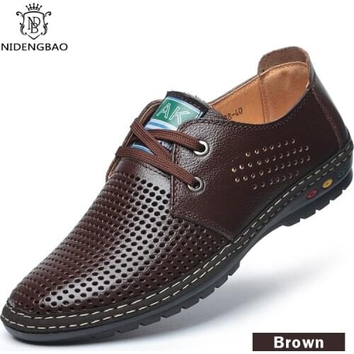 Quality Mens Casual Shoes Summer Soft Driving Mens Shoe Handmade With Hole Surface Loafers Lace-up Breathable Zapatillas Hombre