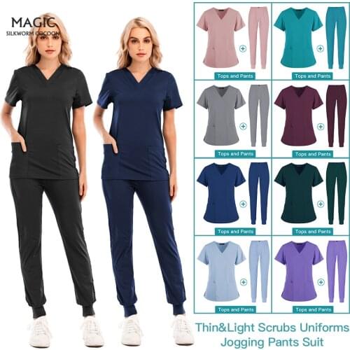 Unisex Scrub Suits Scrubs Set for Women Joggers Tops+pants Hospital Doctor Nursing Uniform V-neck Solid Color Surgical Workwear