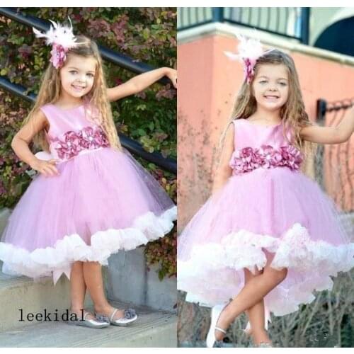 Lovely Pink Flower Knee Length Flower Girls Dresses Pink Girls Dresses Baby Infant Toddler Pageant Celebrity Birthday Dresses