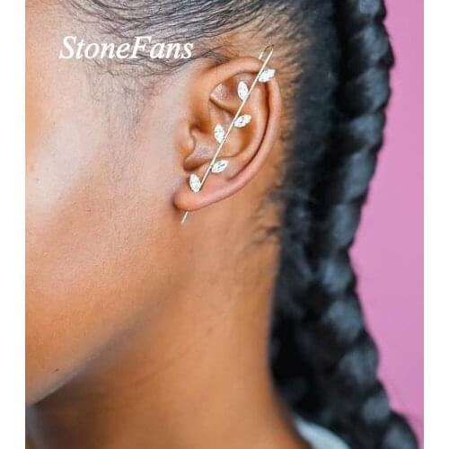 Stonefans INS Fashion Zircon Ear Cuff Earrings Branch Jewelry for Women Leaf Leaves Pierced Ear Pin Earrings Wedding Accessories