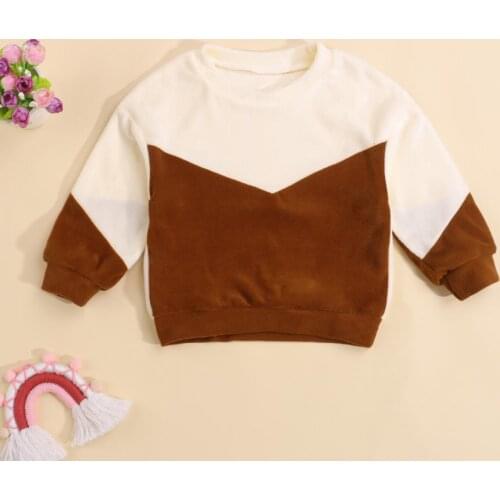 Fashion Toddler Baby Color Block Pullovers Sweatshirts Winter Warm Long Sleeve Crew Neck Plush Hoodies Sweatshirts Coat Tops