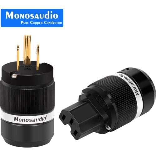 Monosaudio M100G/F100G 99.998% Pure Copper Gold Plated US AC Power Plug Connector for Audio DIY Mains Power Cable