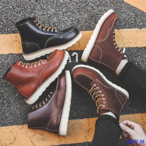Luxury Brand Handmade Men Boots Vintage Casual Autumn Winter Cow Leather Shoes British Ankle Boots Wings Motorcycle Boots