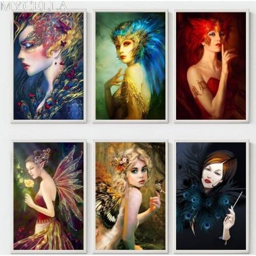 MYCELLA Peacock Girls 5D Diy Diamond Mosaic Handmade Diamond Painting Cross Stitch Diamond Embroidery Sexy Woman Rhinestones Art