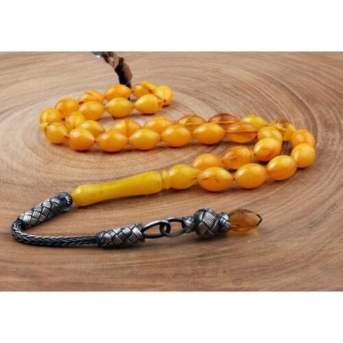 Natural Amber 1000 Silver Kazaz Tassel 33 Beads Pendant Prayer Beads Tasbih Rosary Men Women Meditation Jewelry From Turkey