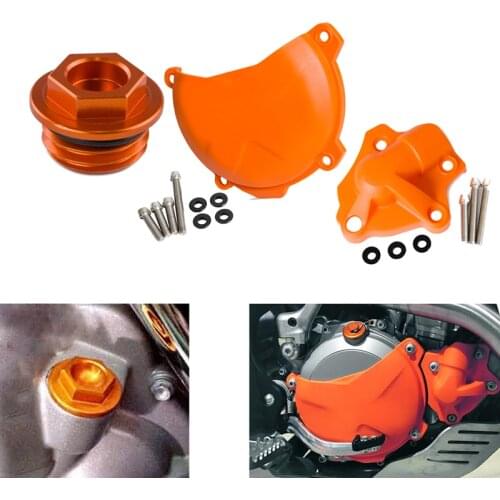 NICECNC Motorcycle Water Pump Guard Protector Clutch Cover Oil Fuel Filler Cap For KTM FREERIDE 350 XCF-W SIX DAYS XC-F 250