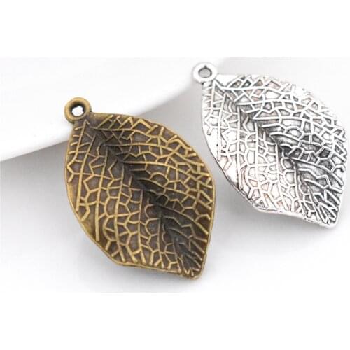 NEW 10pcs/Lot 33x19x4mm Two Colors Plated Leaf Charm Pendant DIY Handmade Necklace Bracelet Keychain Jewelry Accessories
