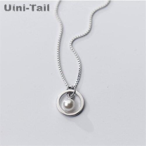 Uini-Tail new 925 sterling silver Korean temperament simple circle pearl pendant necklace wild fashion short clavicle chain gift