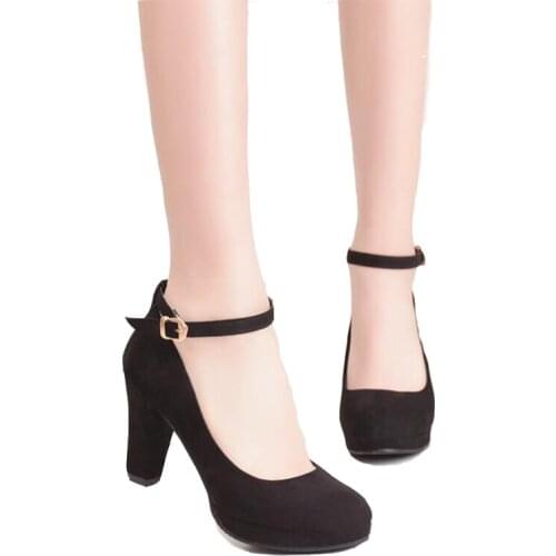 NEW Women Pumps 2020 autumn high heel waterproof platform thick with round ceremonial high heels sweet suede shoes