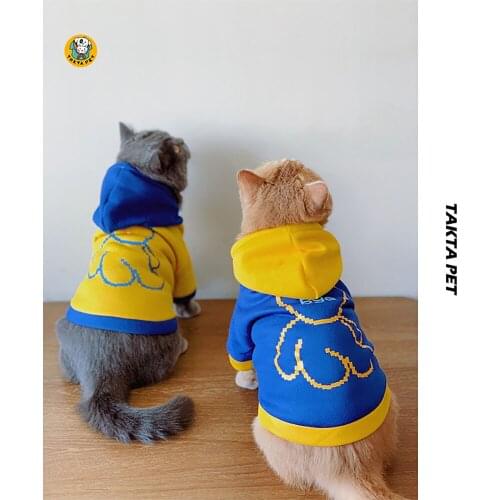 TAKTA PET Clothes BYE Bear Autumn And Winter Small Medium Sized Dogs Plus Velvet Padded Warm Hooded Sweater Pixel Bulldog Puppy