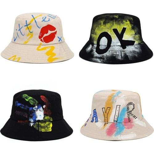Letter Print Harajuku Graffiti Bucket Hats Fishing Outdoor Panama Hip Hop Cap Mens Summer Hats Fisherman Women Caps Feminino