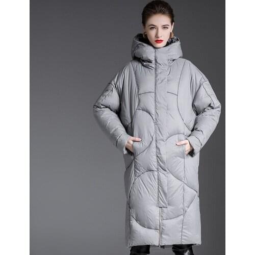 Europe station 2020 new down jacket womens middle and long fashion hooded white duck down warm coat thickened