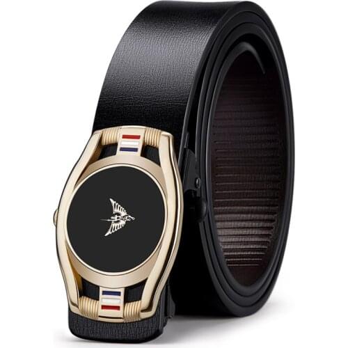 WILLIAMPOLO Fashion Genuine Leather Belt For Men Automatically Buckle Mens Belt Luxury Design Dress Belts PL20382-84P