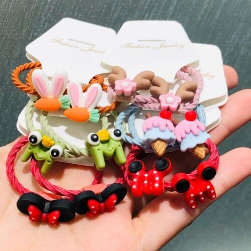 2Pcs Animal Frog Bow Ears Hair Accessories Children Rubber Bands Scrunchies Elastic Hair Bands Girls Headband Decorations Ties