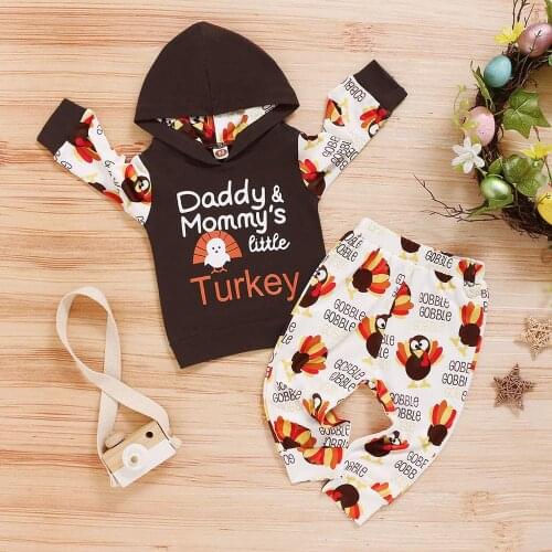 2PCS Christmas Set Kids Infant Baby Boys Girls Thanksgiving Day Letter Print Hoodie Tops+Pants Outfits Winter Outfit for Baby