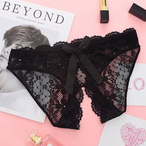 2Pcs Women Sexy Thongs Lace Transparent Panties Back Bow Underwear Female Seamless Briefs Erotic Sexy Lingerie Crotchless Tangas