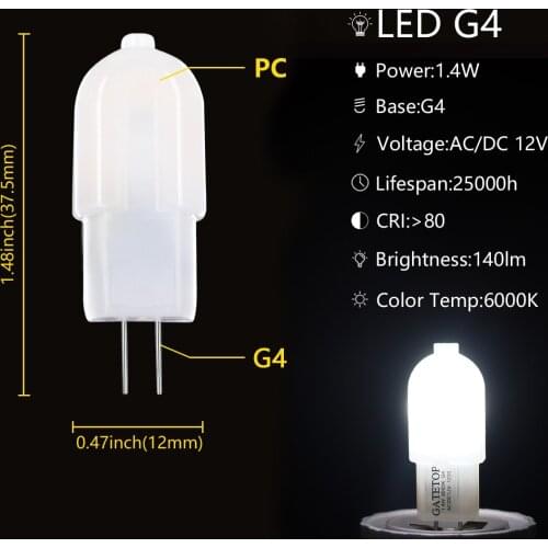 Led Lamp G4 1.4W 140Lm with PC Cover 12V SMD2835 Light