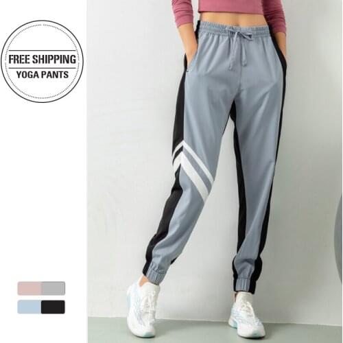 Pocket Sports Pants Women Yoga High Waist Loose Running Gym Pants Ladies Quick Dry Patchwork Fitness Training Trousers Female