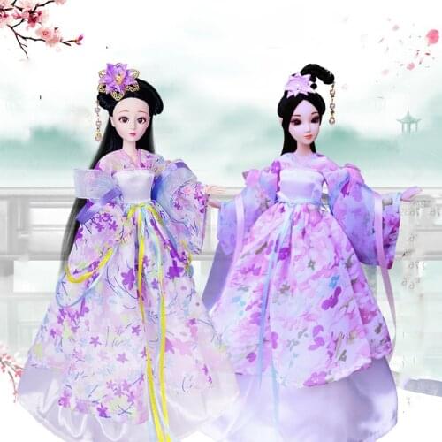 1/6 Scale 30cm Ancient Costume Hanfu Dress Long Hair Fairy Princess Barbi Doll Joints Body Model Toy Gift For Girl C1235C