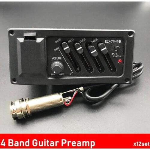 12Set EQ-7545R 4 Band EQ Equalizer Piezo Pickup Acoustic Guitar Preamp with 6.5mm Output Folk Guitarra Pickup
