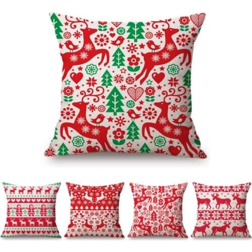 18" Red Christmas Reindeer Snowflake Snowman Sweater Pattern Design Home Decorative Sofa Pillow Case Cotton Linen Cushion Cover