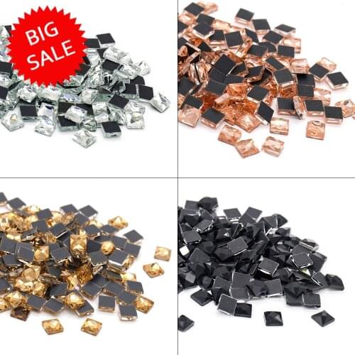 4-10mm 200Pcs Multi Color Square Shape Hotfix Glass Rhinestones DMC Hot fix Crystal Stones for DIY Clothes Creative Design
