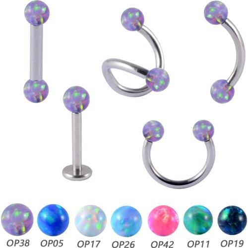 5PCS Surgical Steel Internally Thread Opal Ear Tragus Cartilage Helix Earring Piercing Horseshoe Barbell Eyebrow Lip Ring 16g