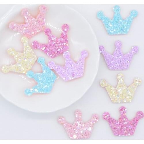 50Pcs 3CM Glitter Fabric Padded Crown Applique for Crafts Stick Supplies DIY Headwear Hair Clips Bow Decor Accessory Patches P05