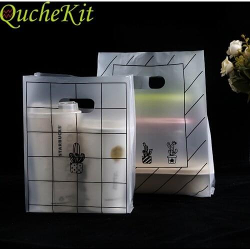 50pcs Plastic Gift Bags Cactus Printed Portable Shopping Bag Grid Cake Candy Bag Wedding Party Gift Wrapper Pouch Packaging Gift