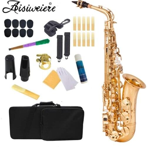 Aisiweier Eb Alto Saxophone New Arrival Brass Gold Lacquer Music Instrument E-flat Sax with Case Accessories