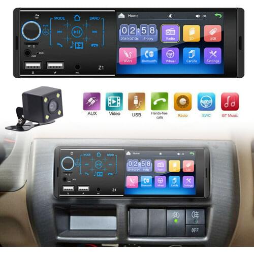 4.1" Single DIN Touch Screen Car MP5 Stereo Radio FM USB AUX Bluetooth Rear Camera HD Touch Screen Steering wheel Control
