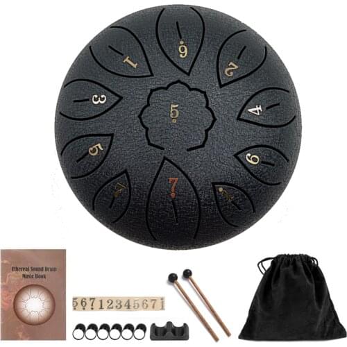 Tongue Drum 6 Inches Steel Tongue Drum Set 11 Tune Hand Pan Drum Pad Tank Sticks Carrying Bag Percussion Instruments Accessories
