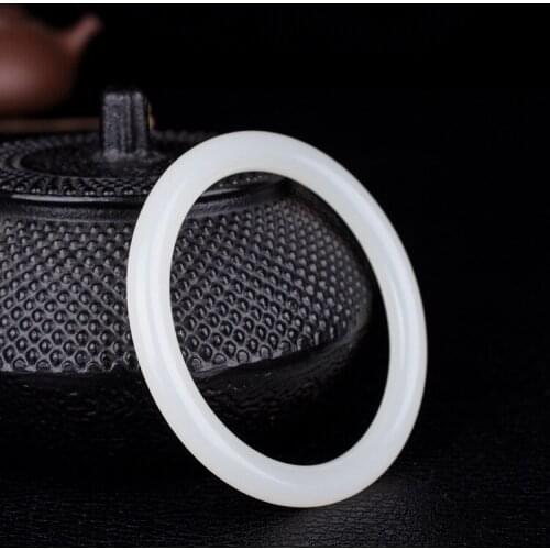White Jade Bangle Jadeite Bracelet for Natural Lady Fashion Jewelry Hand-Carved Charm Round Bangle Bracelets for Women
