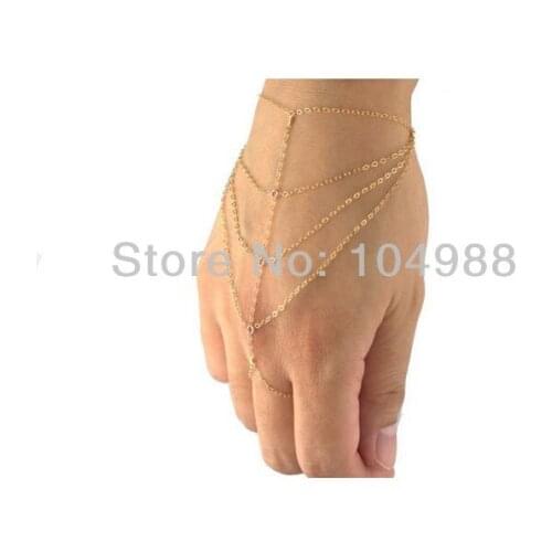 FREE SHIPPING 2014 Style HA-17 Women Fashion Gold colour Chain Four Layers Hand Finger Chain Jewelry