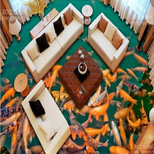 Free Shipping balcony bathroom flooring painting lotus pond carp floats self-adhesive PVC floor wallpaper mural