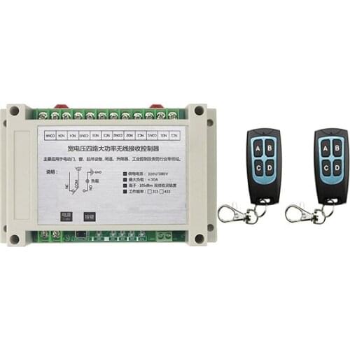 AC220V 250V 380V 30A 4CH Radio Controller RF Wireless Relay Remote Control Switch Transmitter+ Receiver shutters//Garage Door