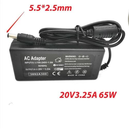 HSW 20V 3.25A 5.5*2.5 Laptop Ac Adapter Charger for Lenovo IdeaPad G575 G580 G770 G780 N580 N581 N585 N586 P500 P580 P585