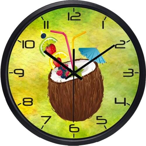 Summer Coconut juice beverage Beach Wall Clock, Drinking Shop Creative Clock