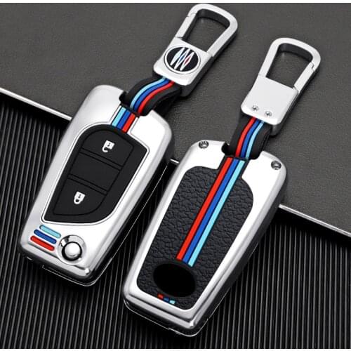 1x Zinc Alloy Car Key Case For Toyota Fortuner Tundra Camry RAV4 Highlander Corolla 2 3 Buttons Flip Key Protect Shell