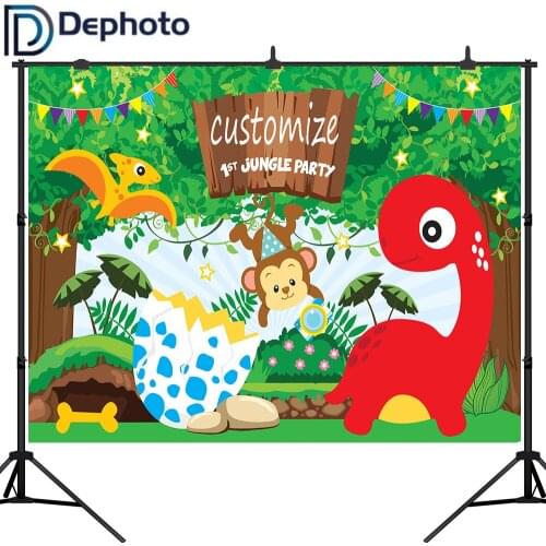 Dephoto Backgrounds for Photography studio Safari Birthday Dinosaur party children leaves Jungle cartoon Backdrop photocall
