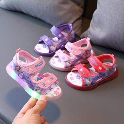 Children Sandals Girl Princess Sandal Frozen Elsa Summer Breathable Luminous Kids Girls Sports Sandals Shoes