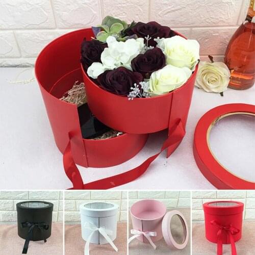 Double Layers Round Rotating Box Gift Flower Pot DIY Decor Packing Box Valentines Day Christmas Wedding Party Gift Box